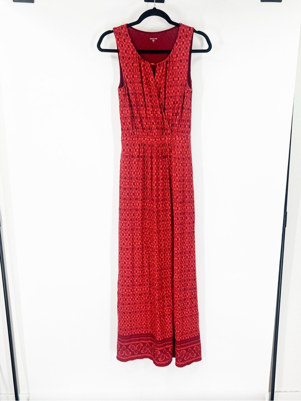 Garnet Hill Sleeveless Red Printed Maxi Dress